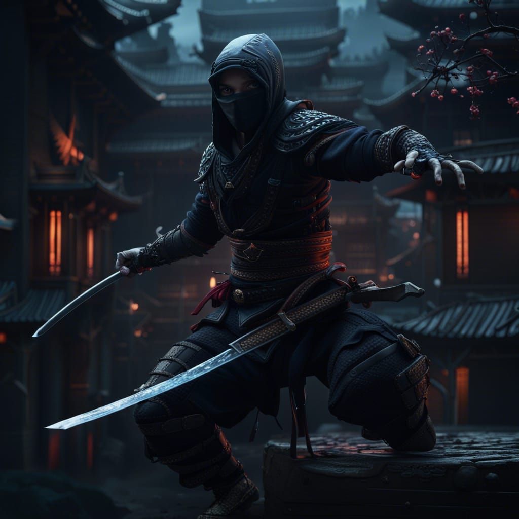 Detailed Black Ninja Fantasy Concept Art