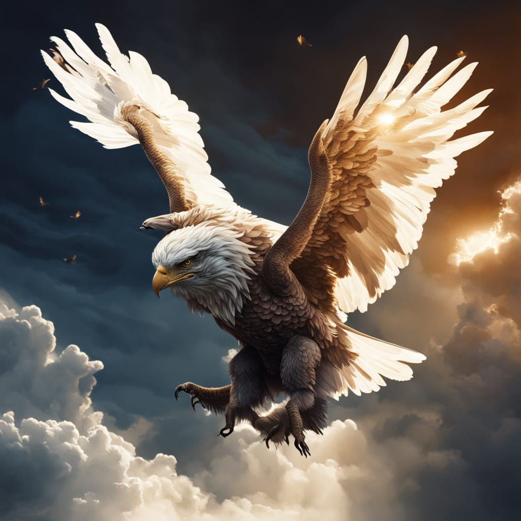 Gandalf soars on a majestic eagle in a vibrant fantasy lands...