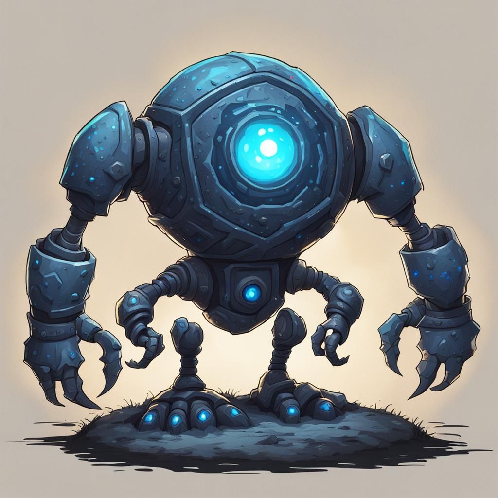 Small Two-Legged Orb Golem with Glowing Eye