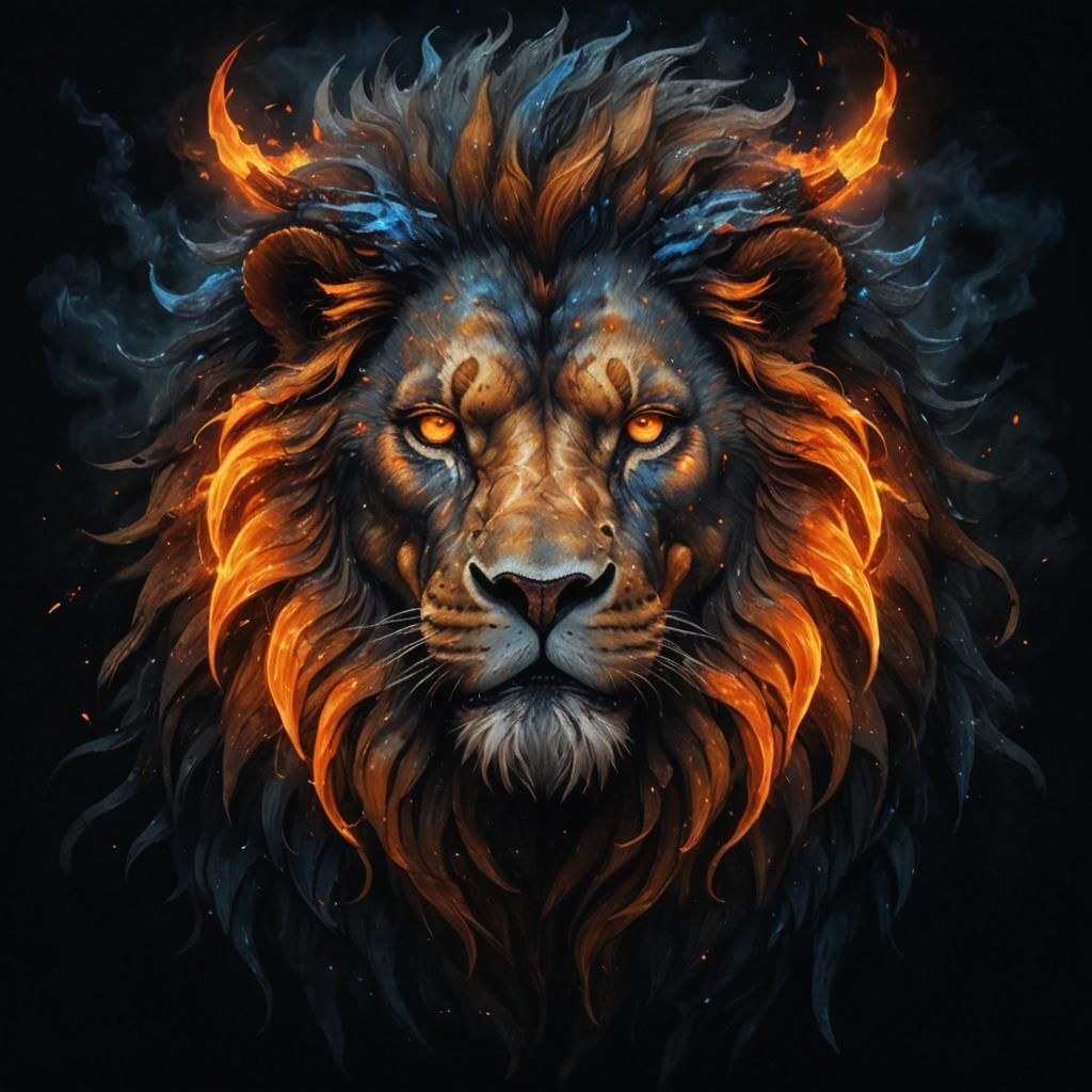 Fiery Hell Lion in Pointillism Style