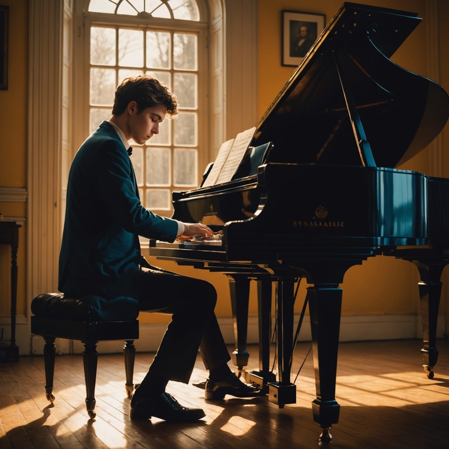 Pianist Lost in Melancholic Concentration