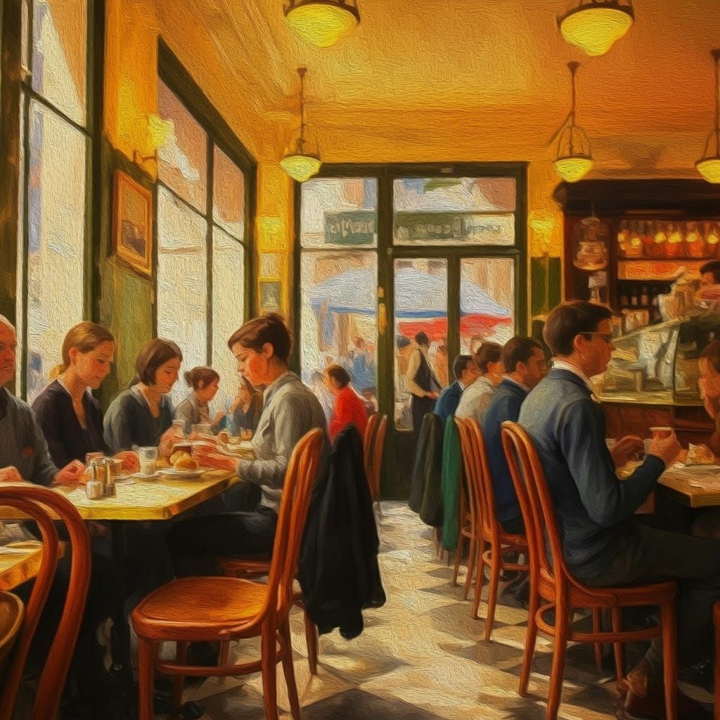 Impressionist Café Scene with Pop Art Flair