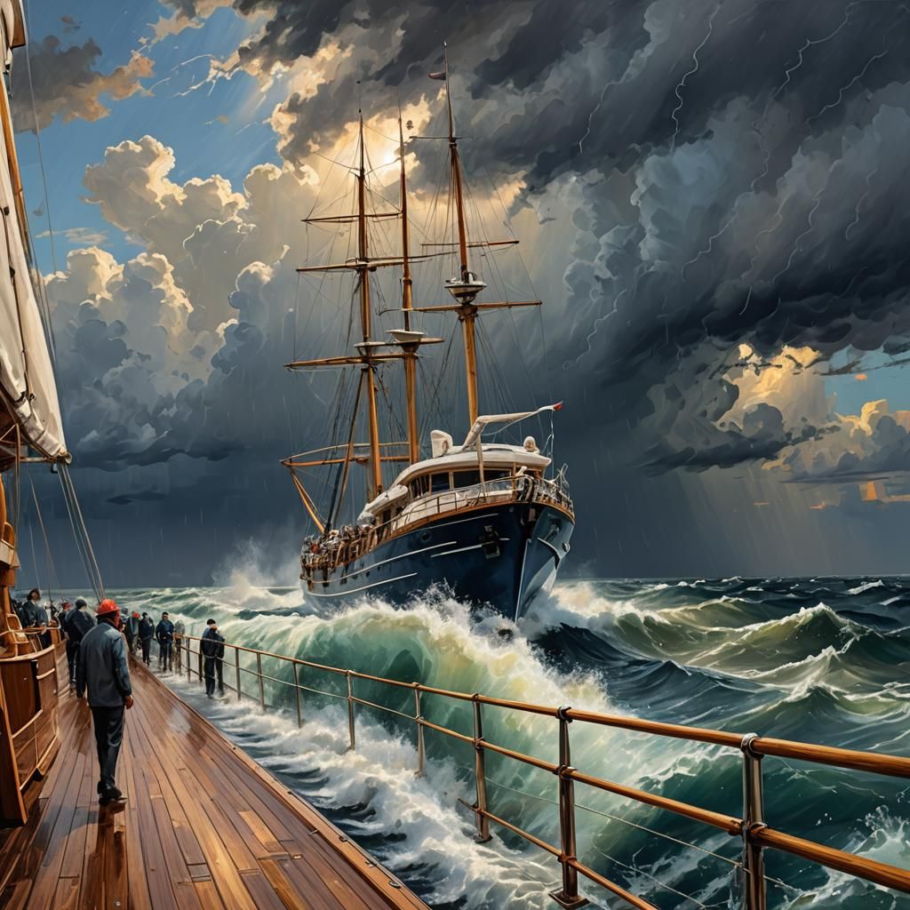 Yacht in Storm: Impressionist Marine Art