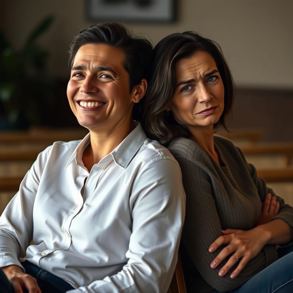 Emotional Contrast: Happy and Sad Figures in Harmony