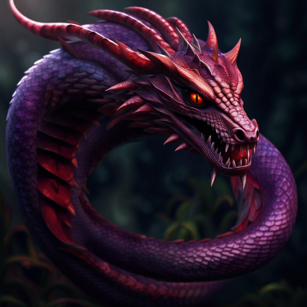Serpent Dragon with Snake Head in Dark Fantasy Art