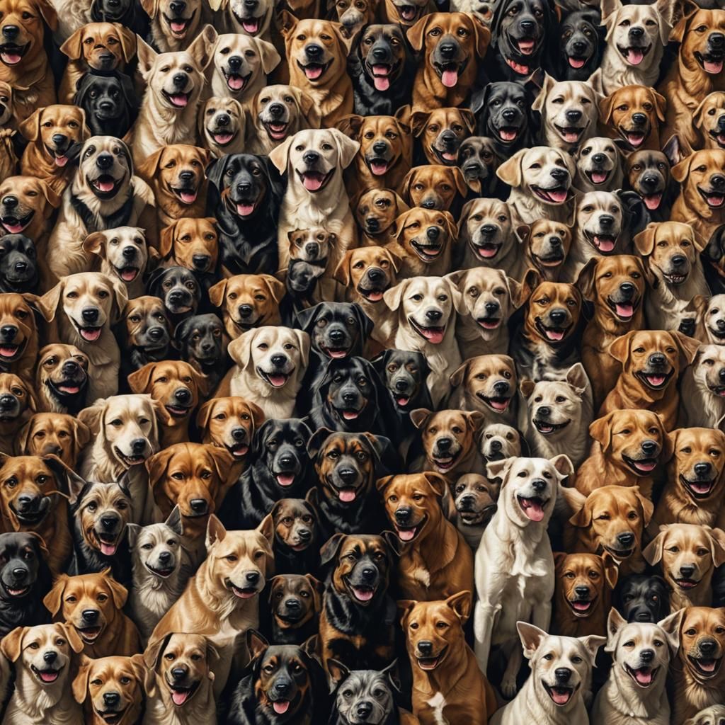 Hyperrealistic Wall of Dogs Having Fun