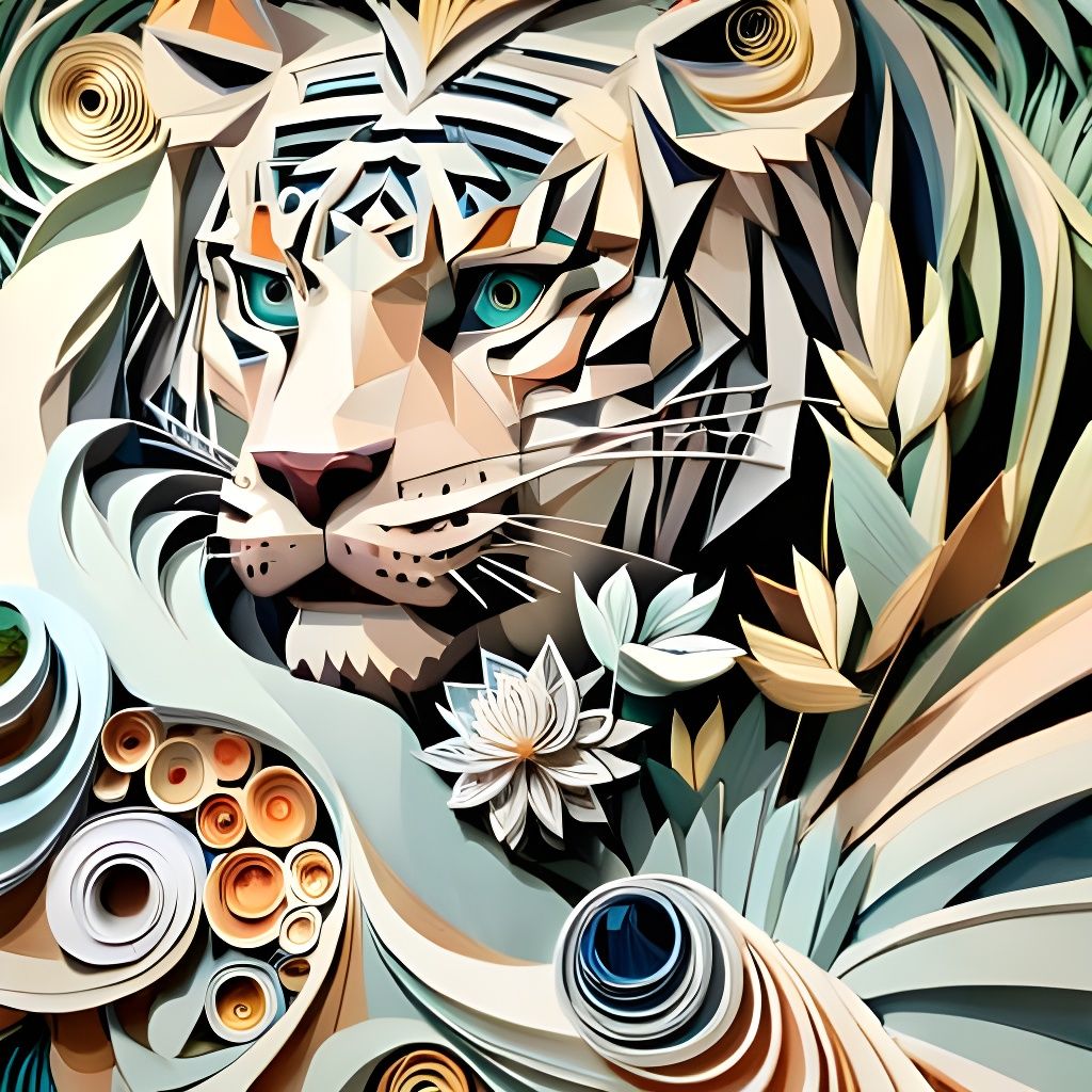 Majestic Tiger Papercut Sculpture in 3D