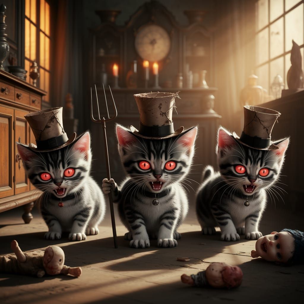 Vintage Room with Mischievous Psycho Kittens