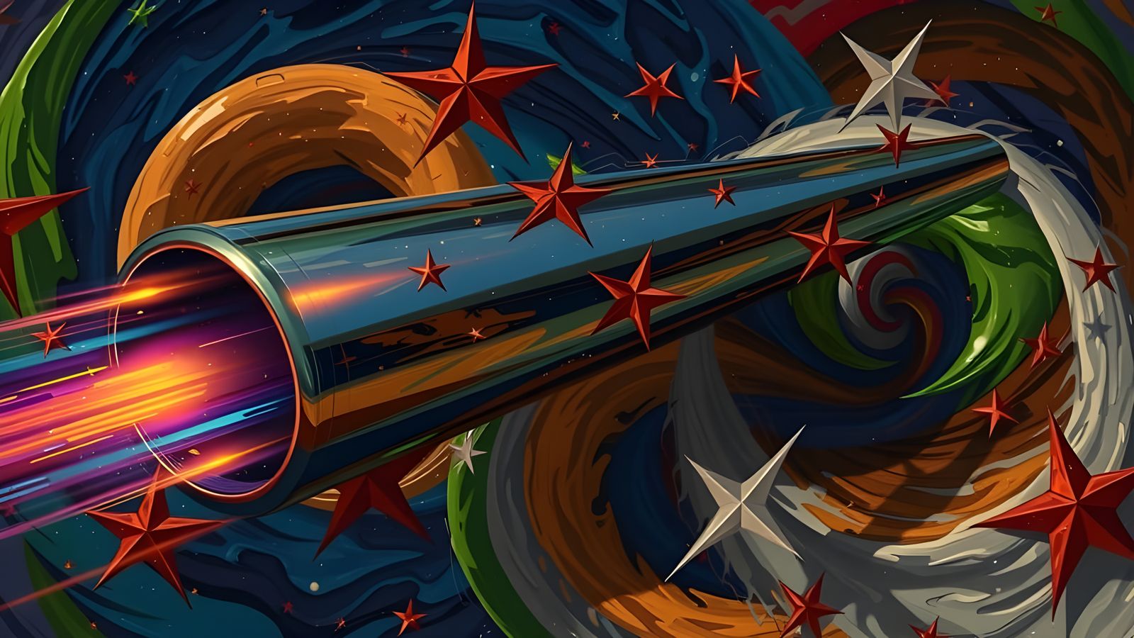 Vivid Impasto Oil Paint Vortex with Rainbow Cylinder