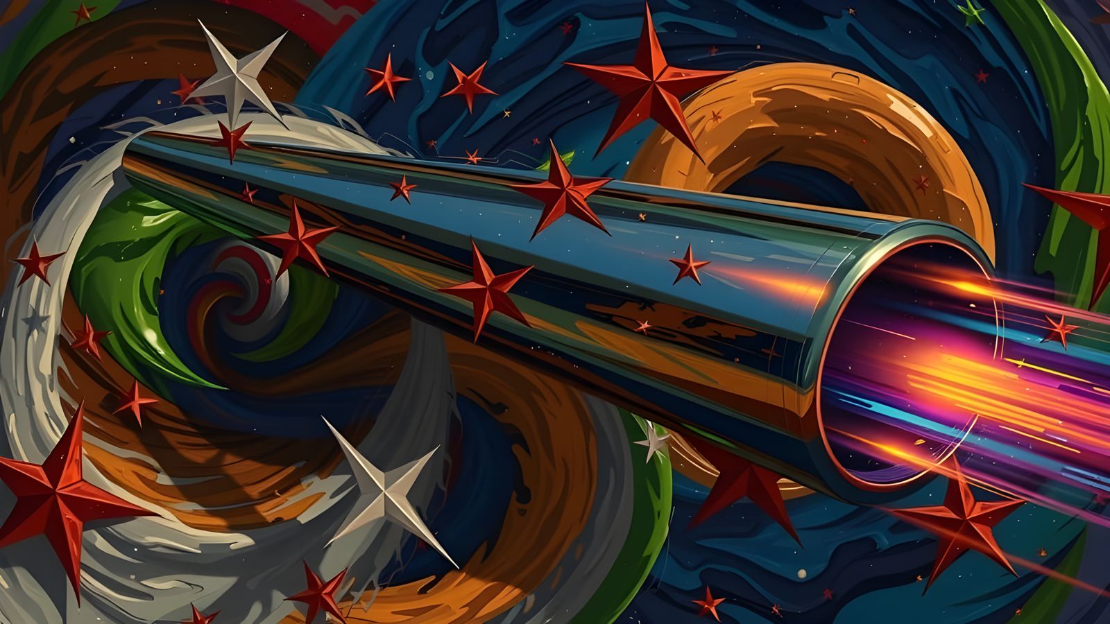 Vivid Impasto Oil Painting of a Rainbow Cylinder with Cosmic...