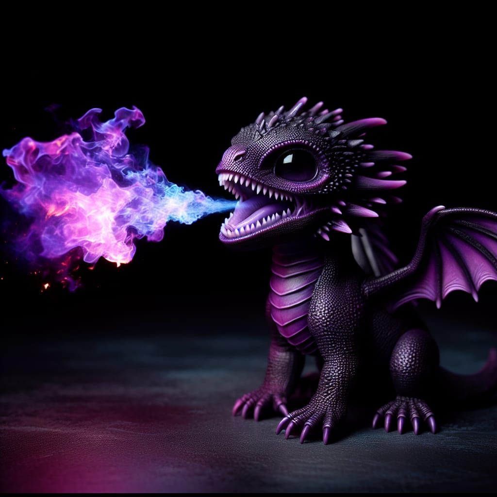 Adorable Violet Dragon Breaths Purple Fire