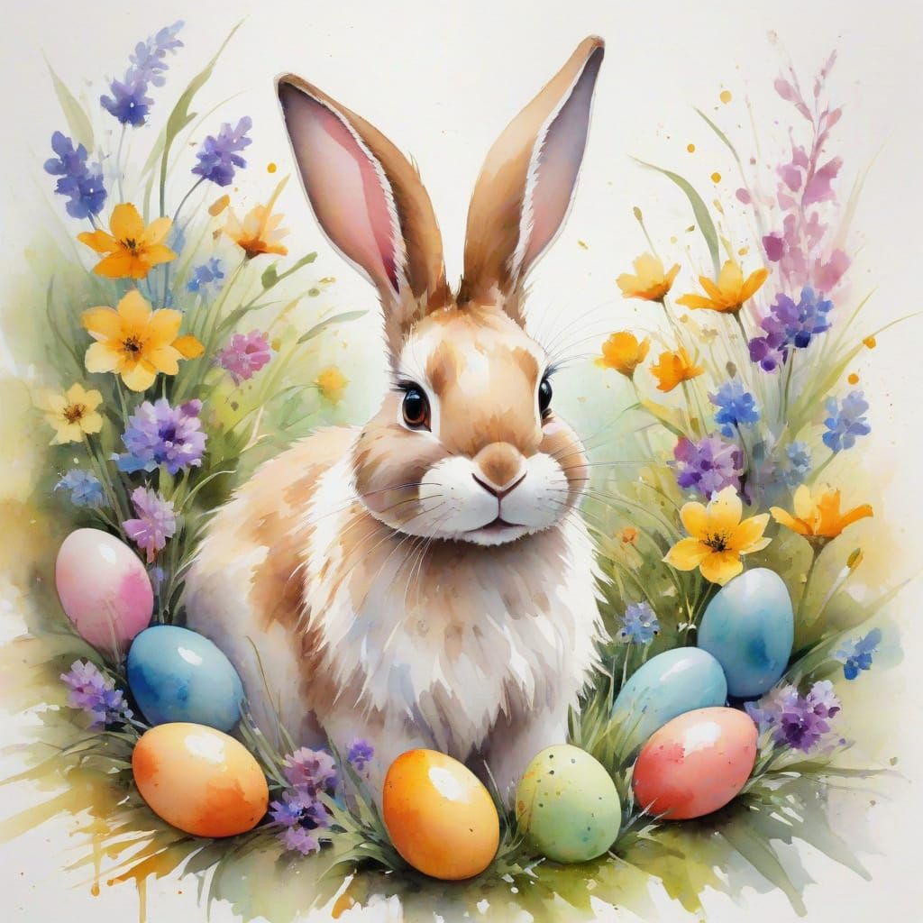 Vibrant Easter Bunny Amidst Blooming Wildflowers
