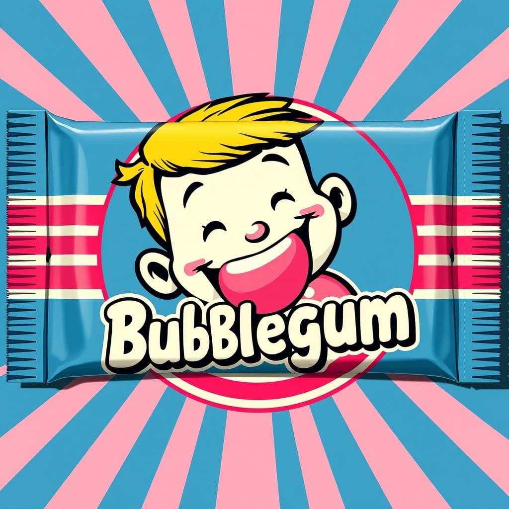 Vibrant Vintage-Style Bubblegum Illustration