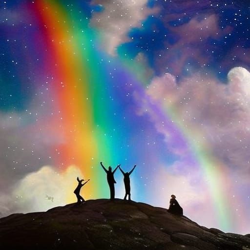 Rainbow and Starry Sky with Dancing Figures