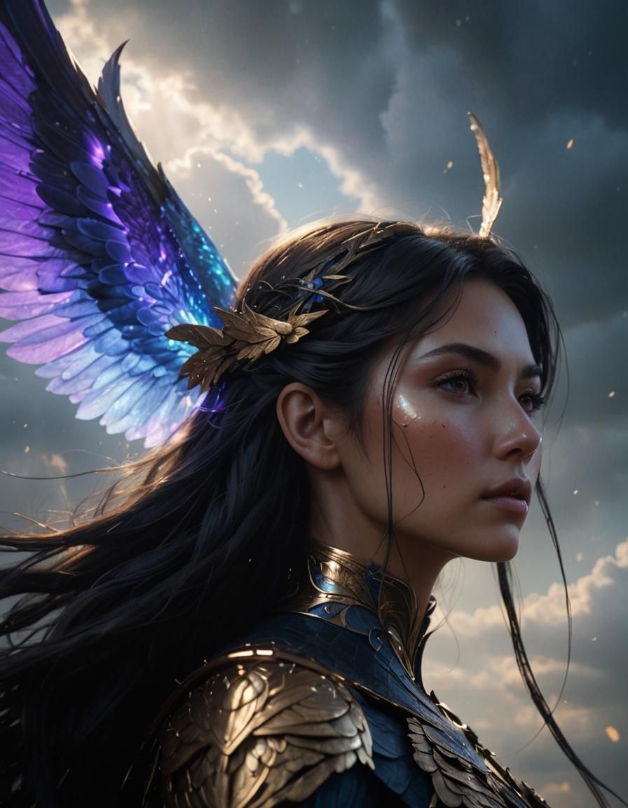 Winged Woman Soaring Through Sky: Fantasy Concept Art