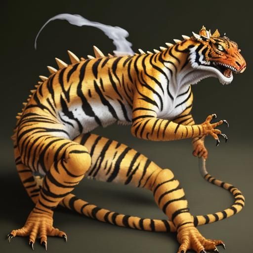 Fire-Breathing Lizard Tiger Hybrid Creature