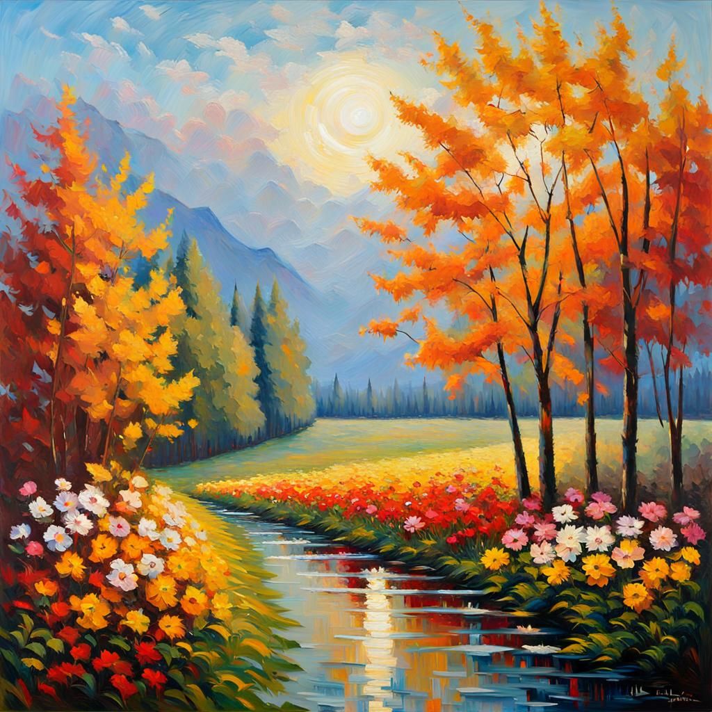 Impressionist Painting of Love and Peace in Impasto Style