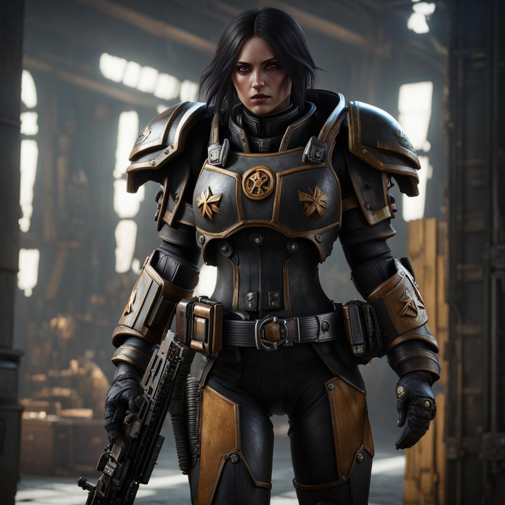 Warhammer 40k Inspired Female Character in Hyperrealistic CG