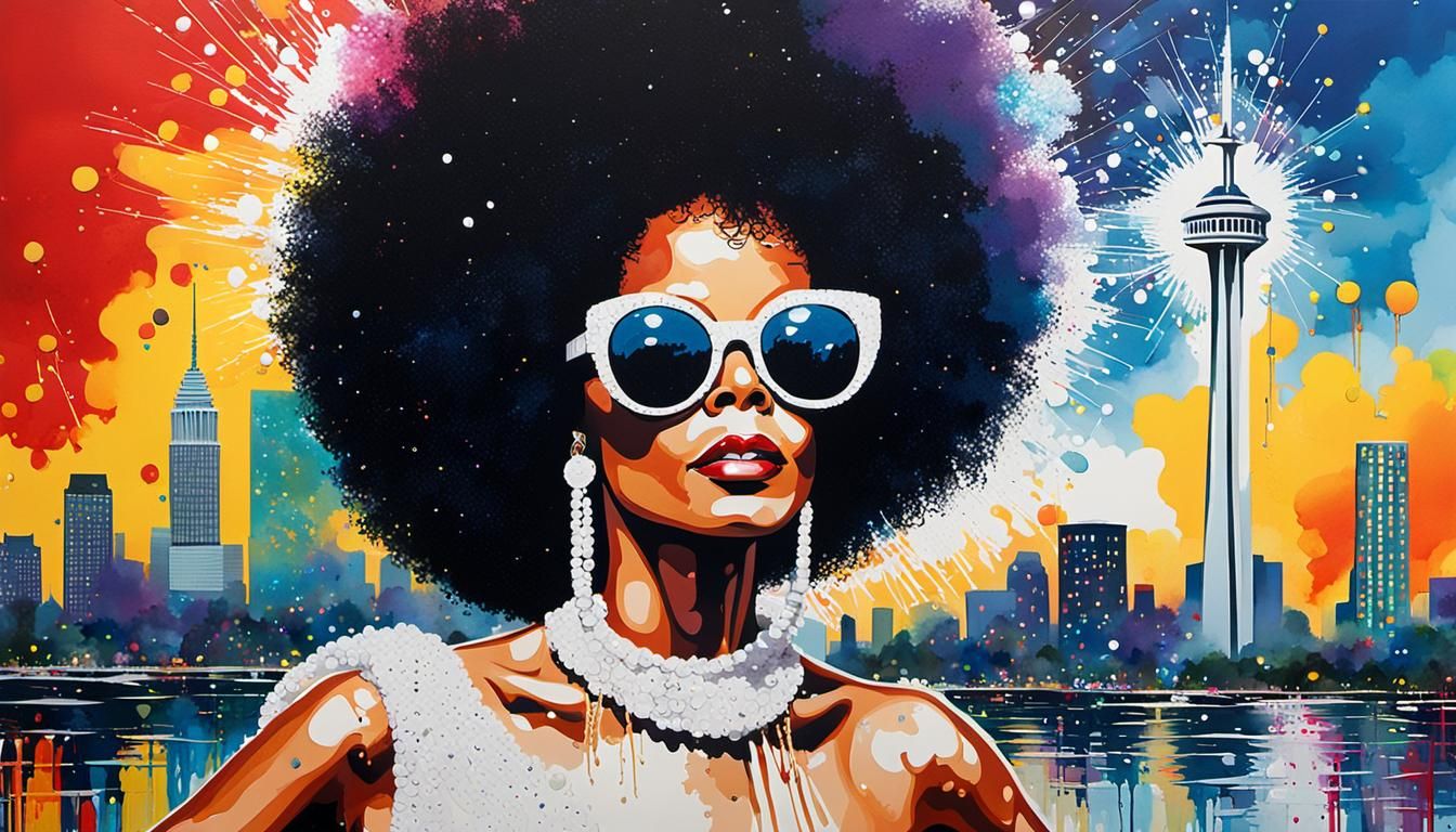 Diana Ross in Pop Art Style with Acrylic Paint Drips