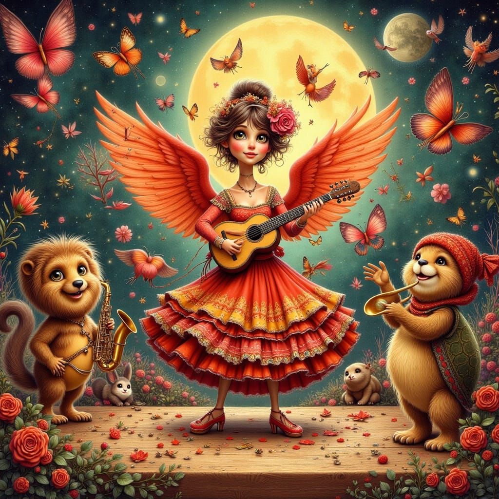 Flamenco Flamingo and Animal Band in Whimsical Illustration