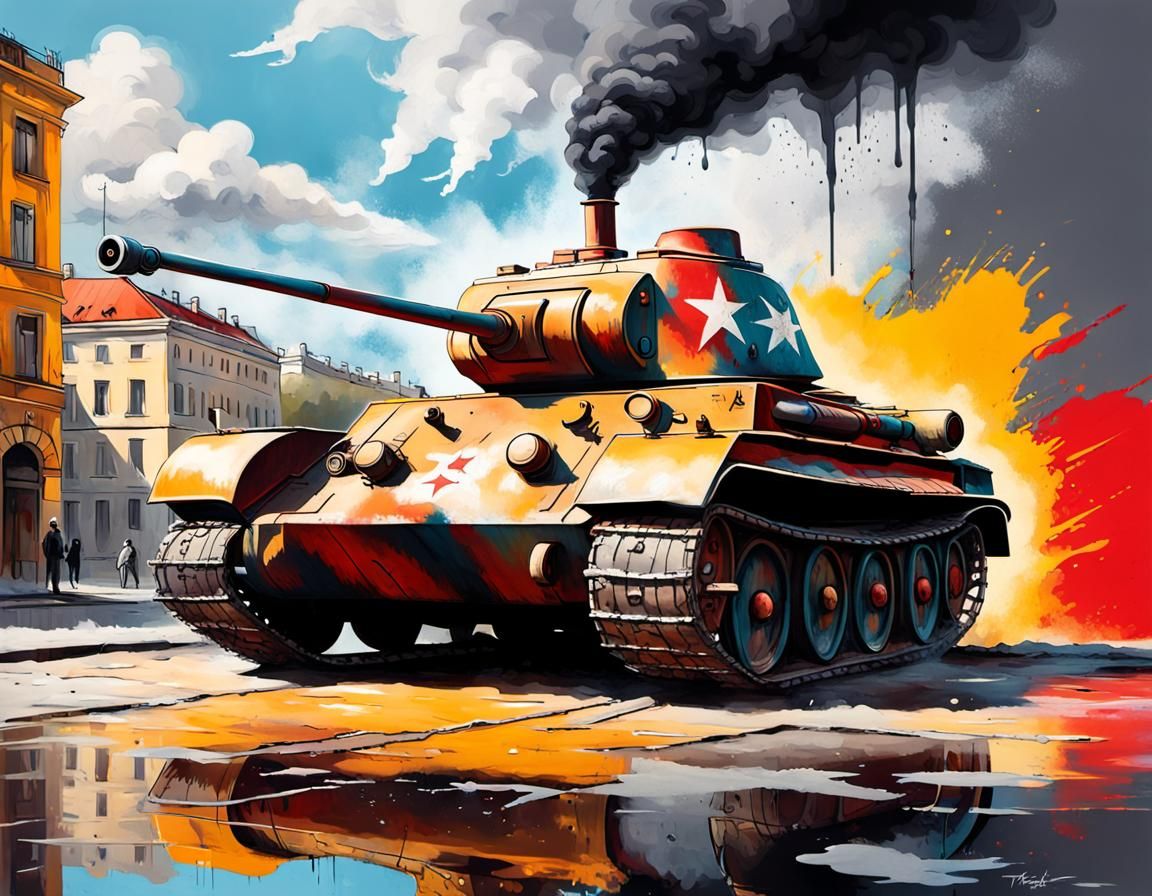 T-34 Tank Budapest 1956: Graffiti Art Revolution