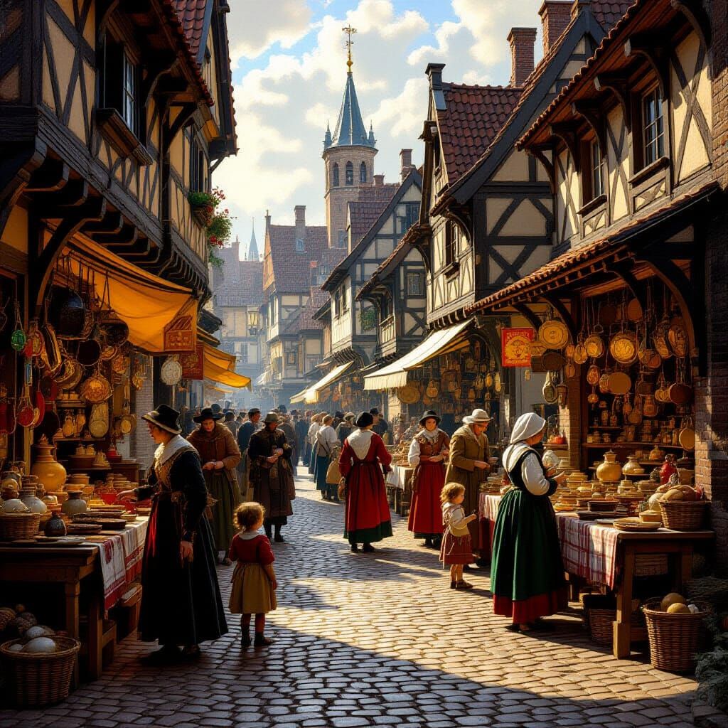 Medieval Marketplace in the Style of Dutch Masters
