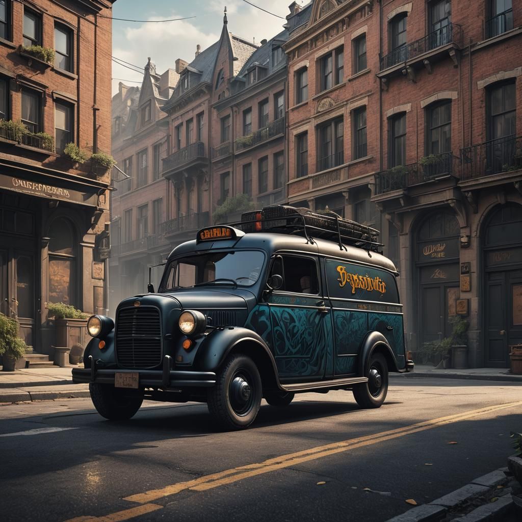 Sedan Delivery Silhouette: Detailed Matte Fantasy Art