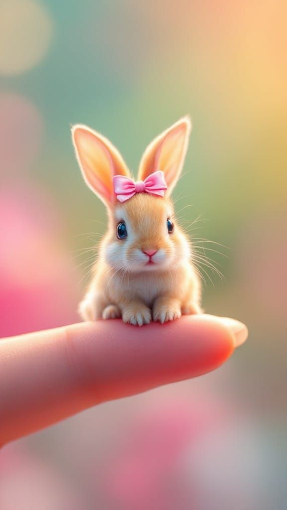 Tiny Baby Bunny on Finger, Hyperrealistic Splash Art