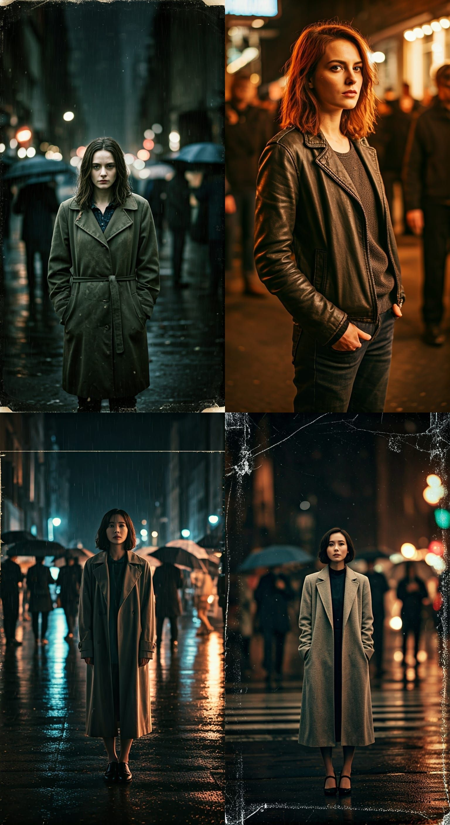 Woman in a Busy Street with Film Grain