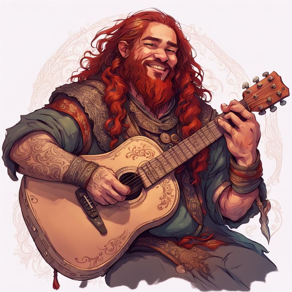 Handsome Dwarven Bard Singing in Tavern Portrait