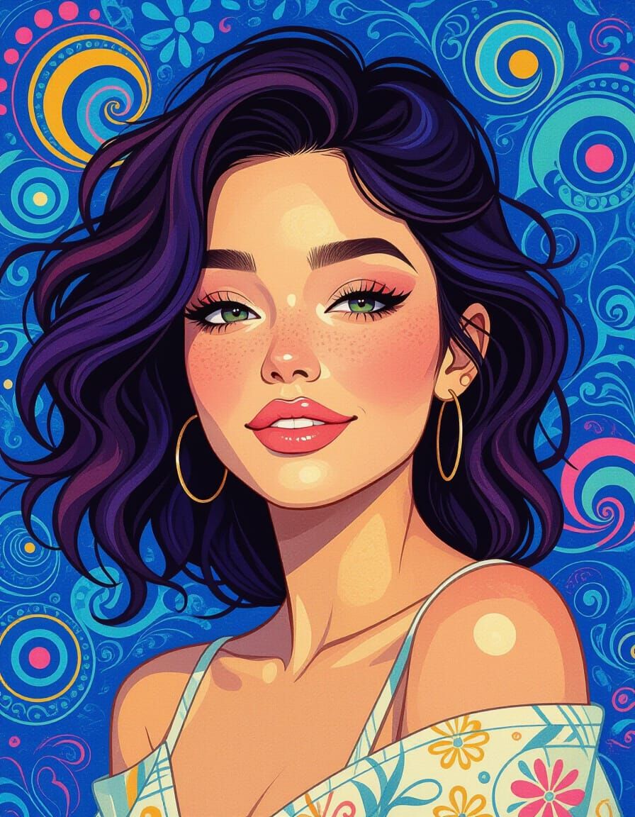 Anime Woman Surrounded by Abstract Patterns