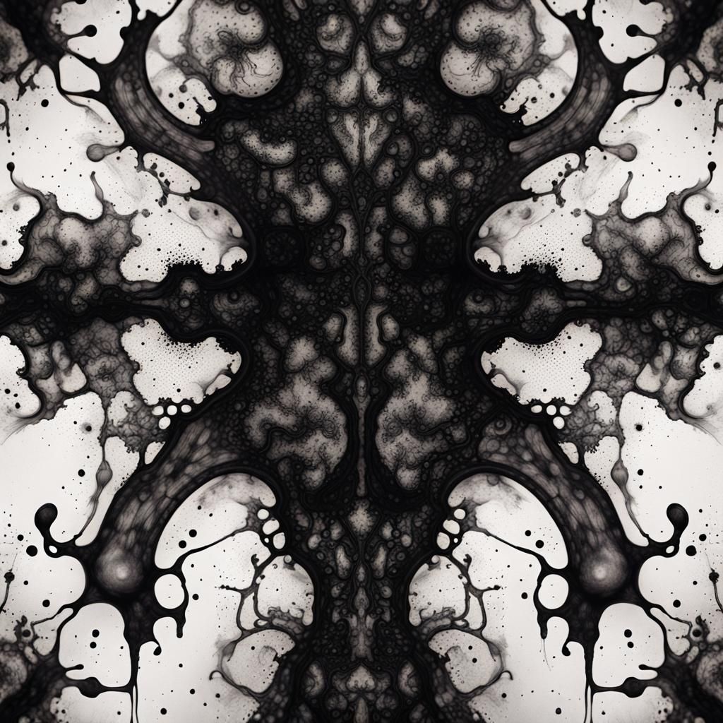 Intricate Symmetrical Ink Blot in Charcoal Style