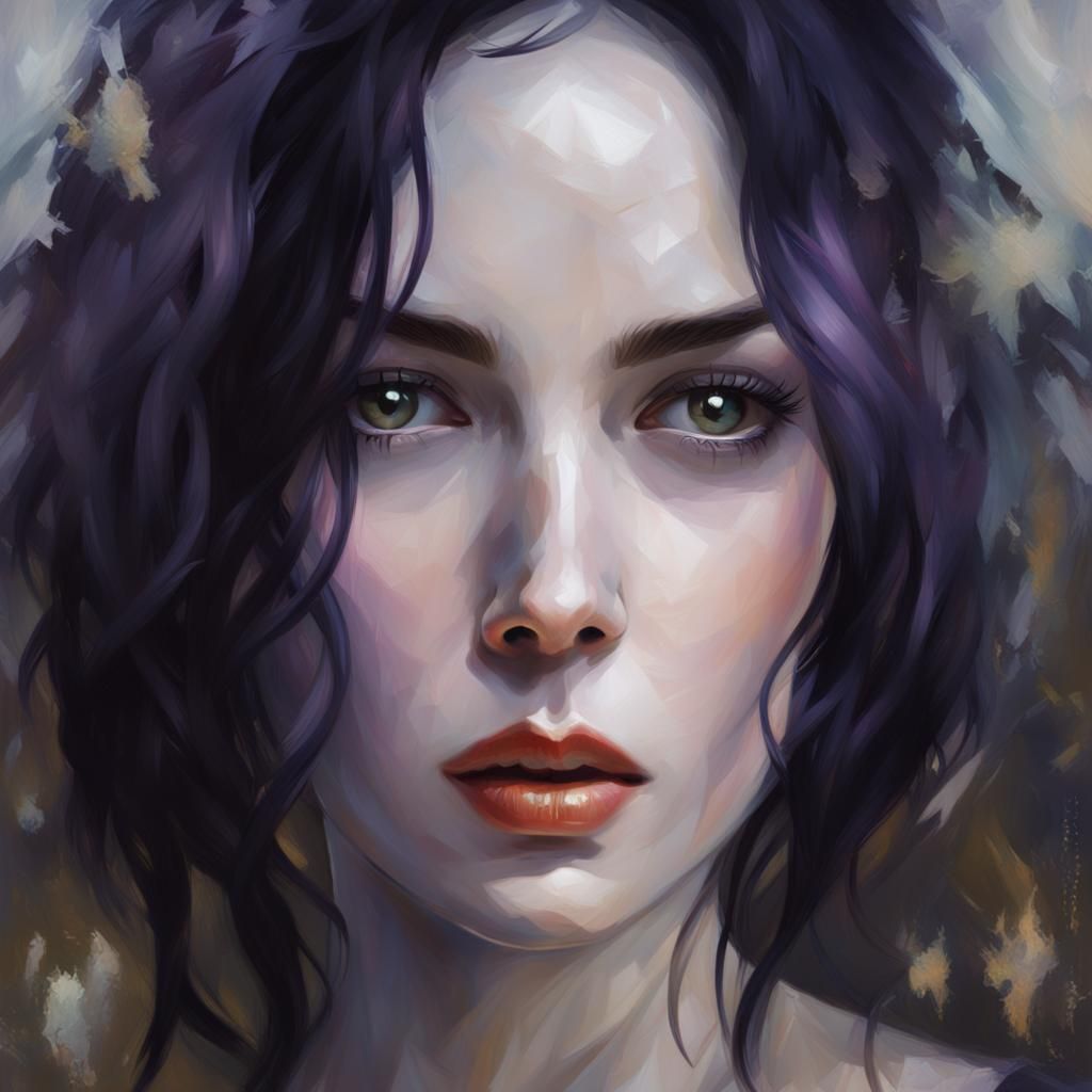 Neo-Baroque Portrait of a Woman with Lilac Eyes