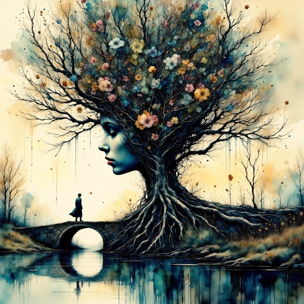 Majestic Oak Tree and Human Face Double Exposure