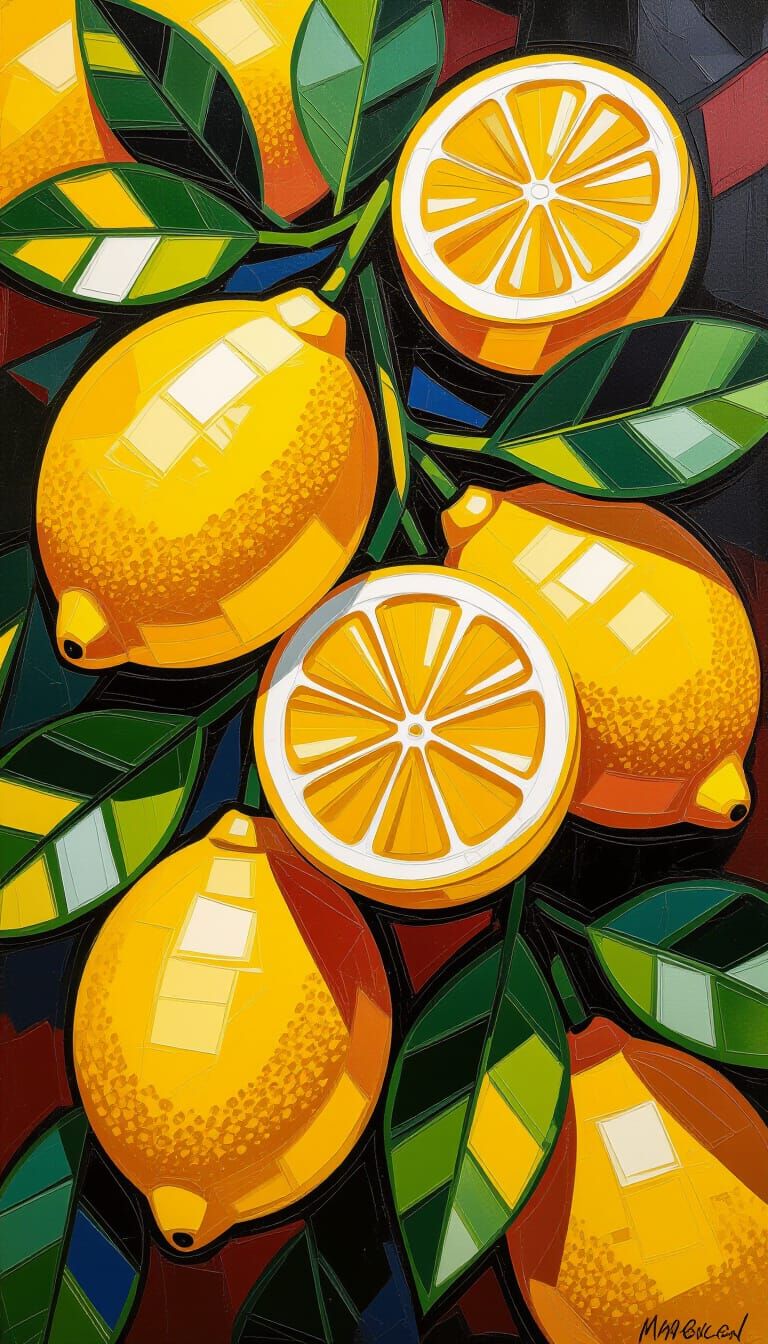 Vibrant Lemon Painting with Bold Impasto Technique