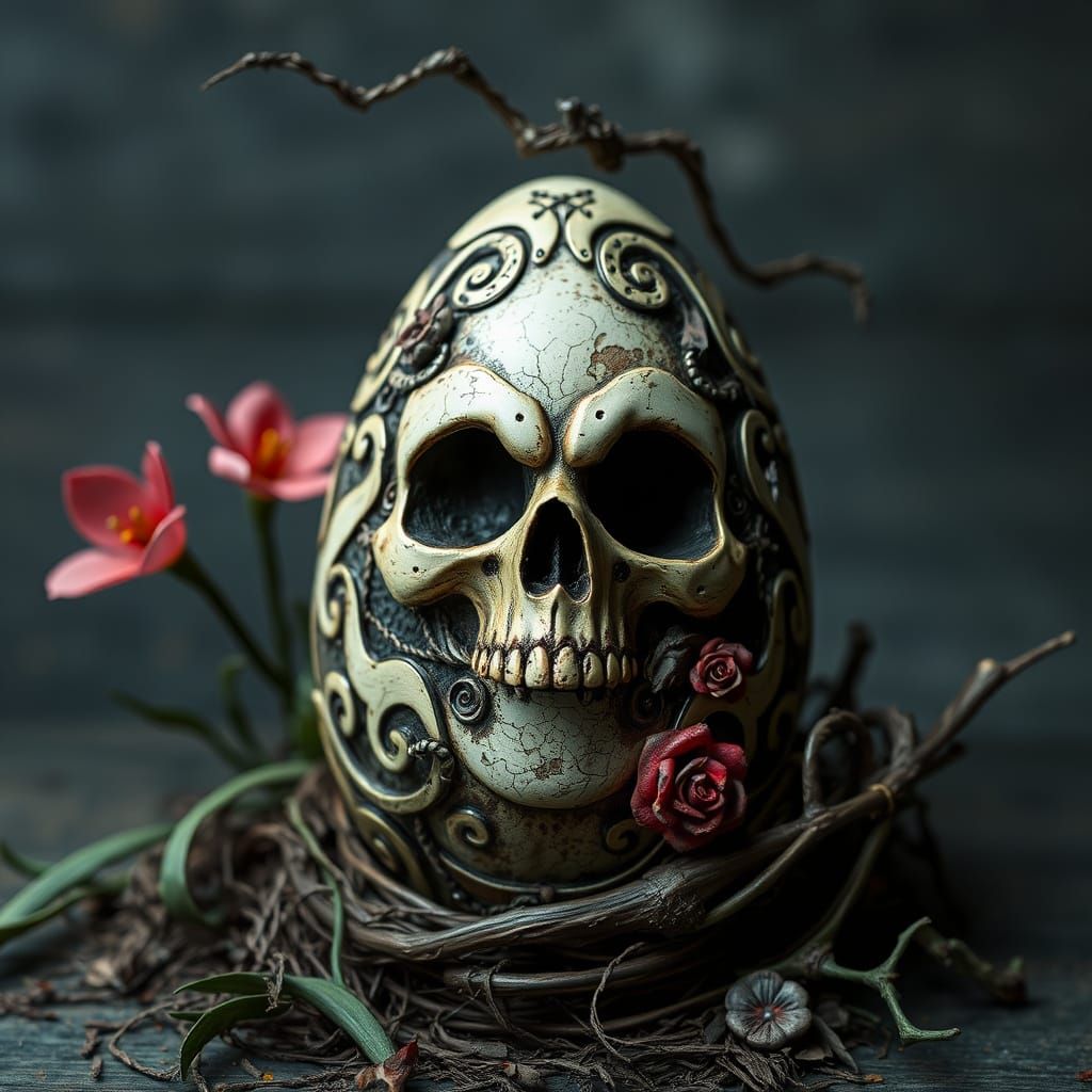 Dark Horror Egg in Intricate Macabre Style