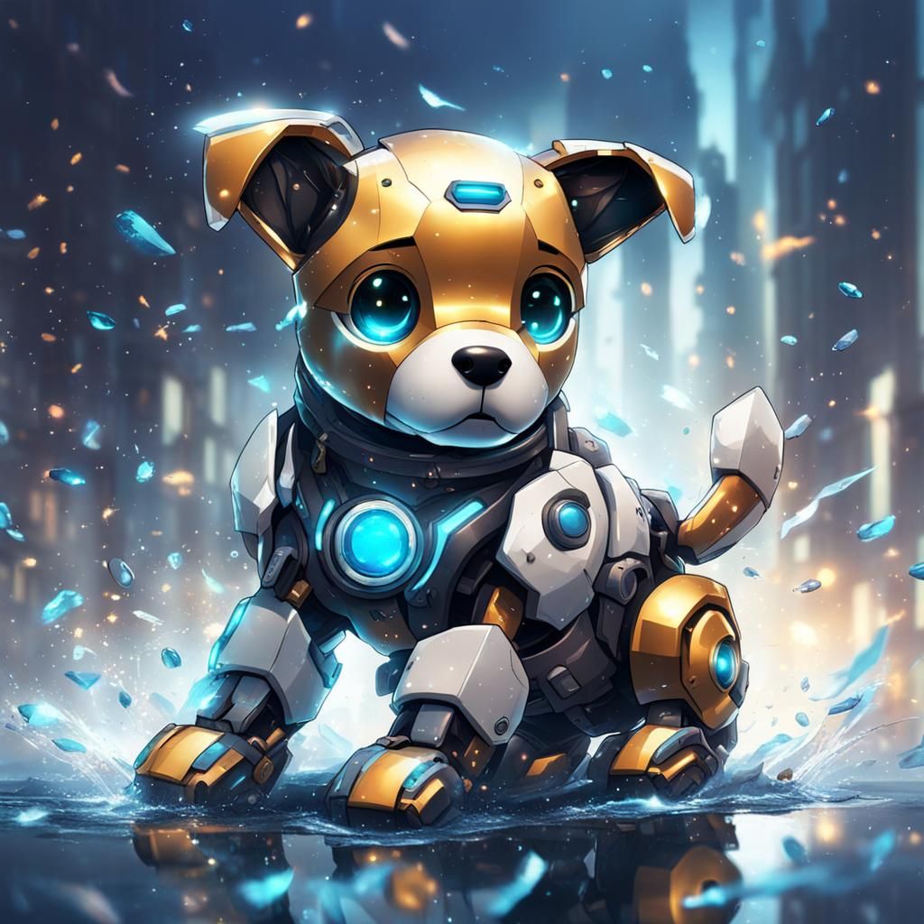 Cute Robo Puppy: Graceful Splash Art