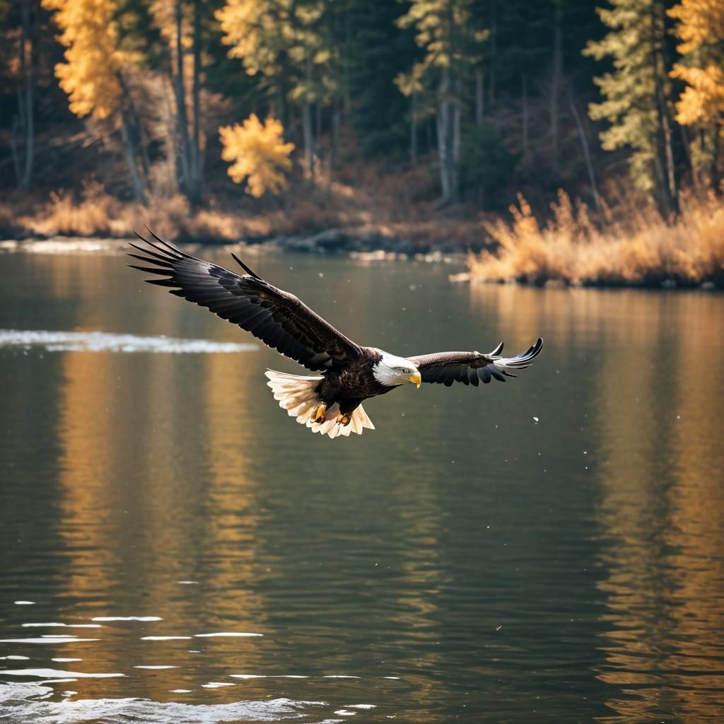 Eagle Soaring Above Lake: Wildlife Photography