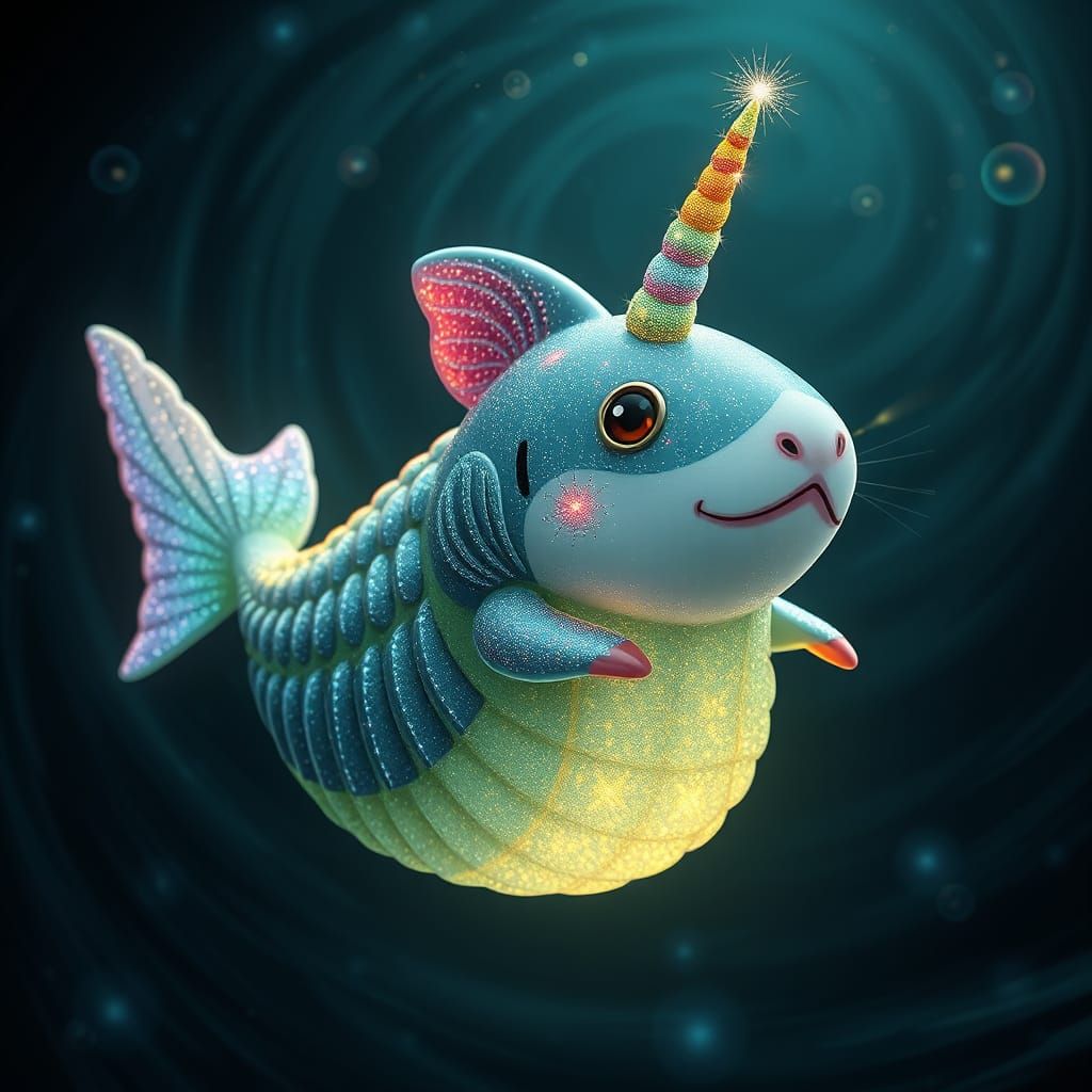 Bioluminescent Sea-Hamster with Unicorn Horn in Giger Style
