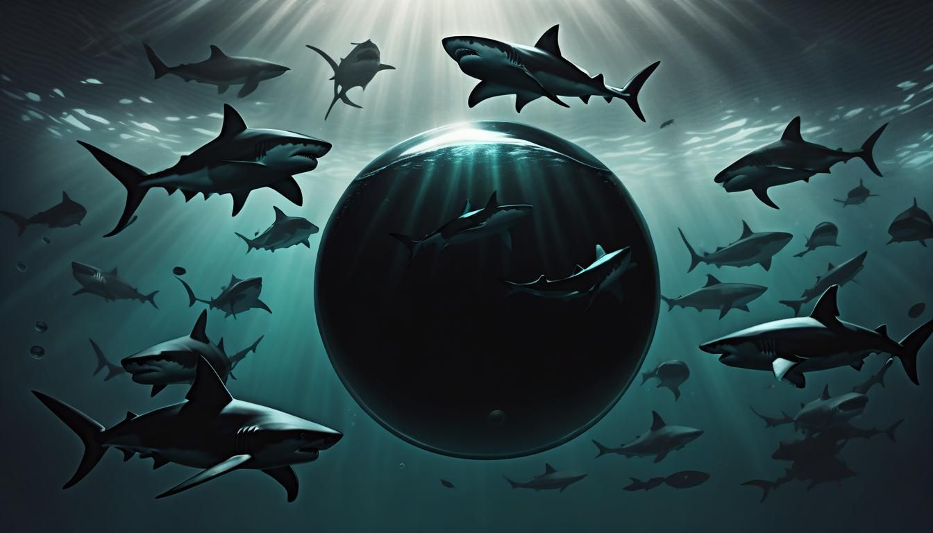 Sinister Obsidian Orb Levitating with Sharks