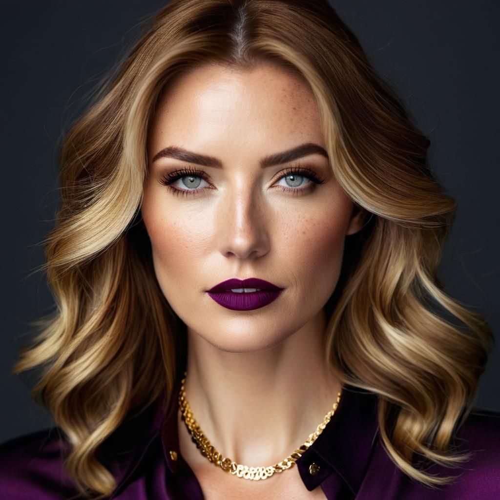 Portrait of a Woman with Freckles and Blonde Highlights