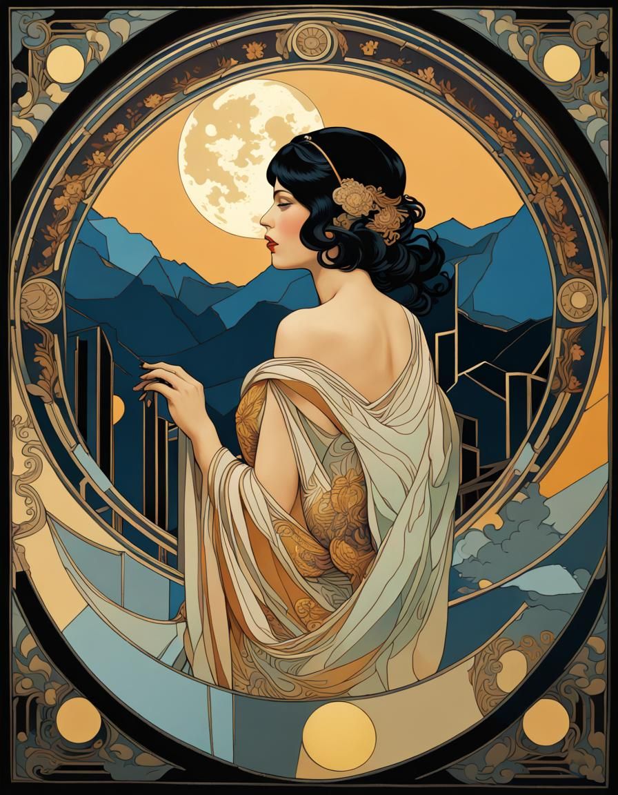 Art Deco Beauty with Moonlit Background