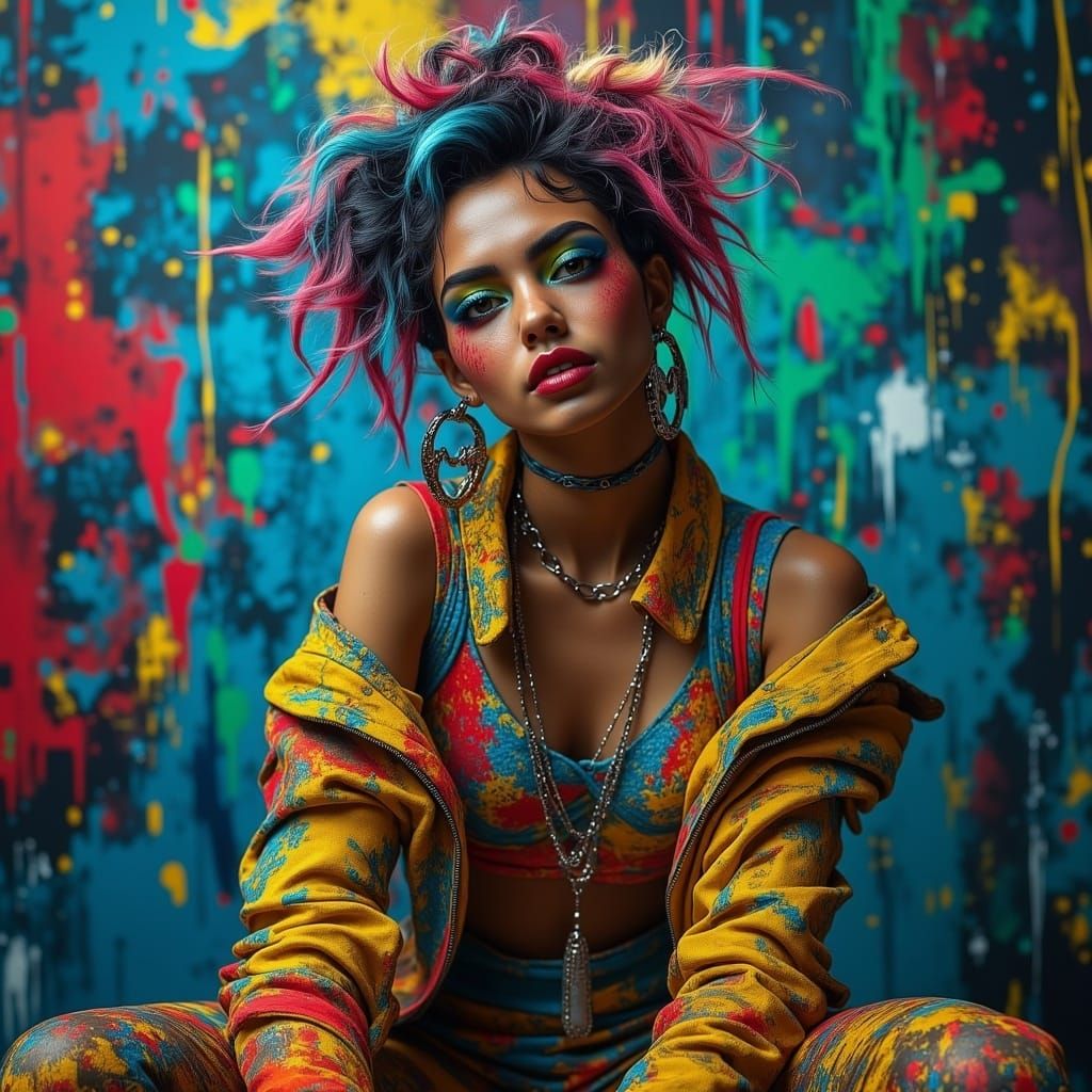 Confident Fashion Model in Futuristic Urban Studio