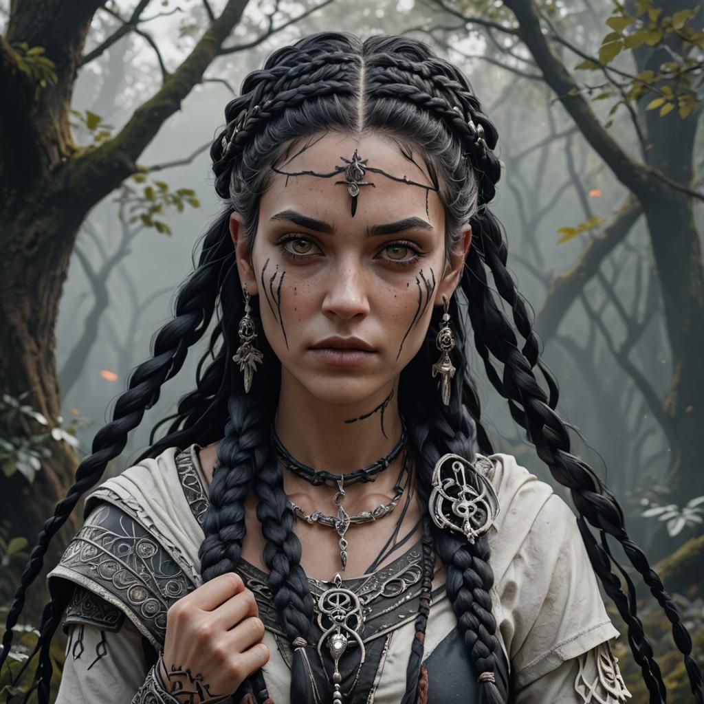 Pagan Girl Portrait in Detailed Fantasy Art Style