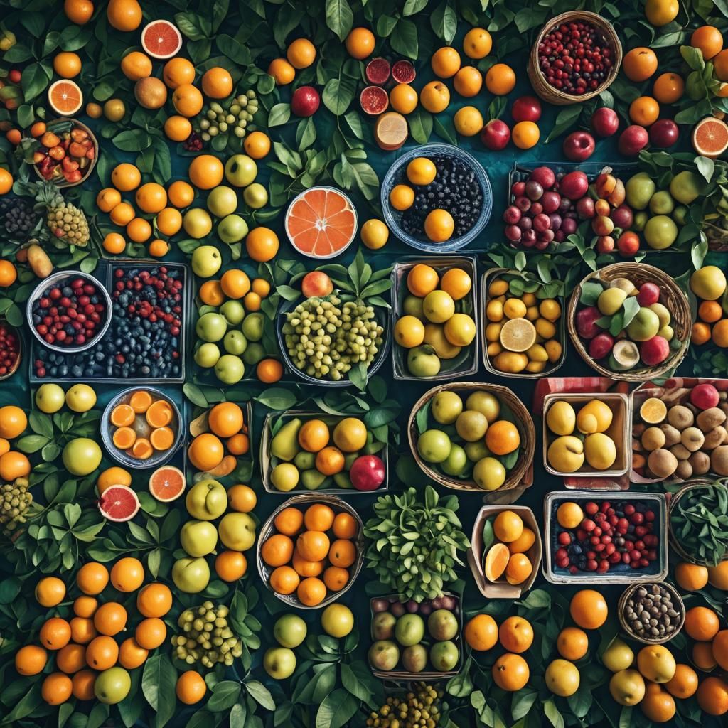 Vibrant Color-Coordinated Fruit Stall Still Life