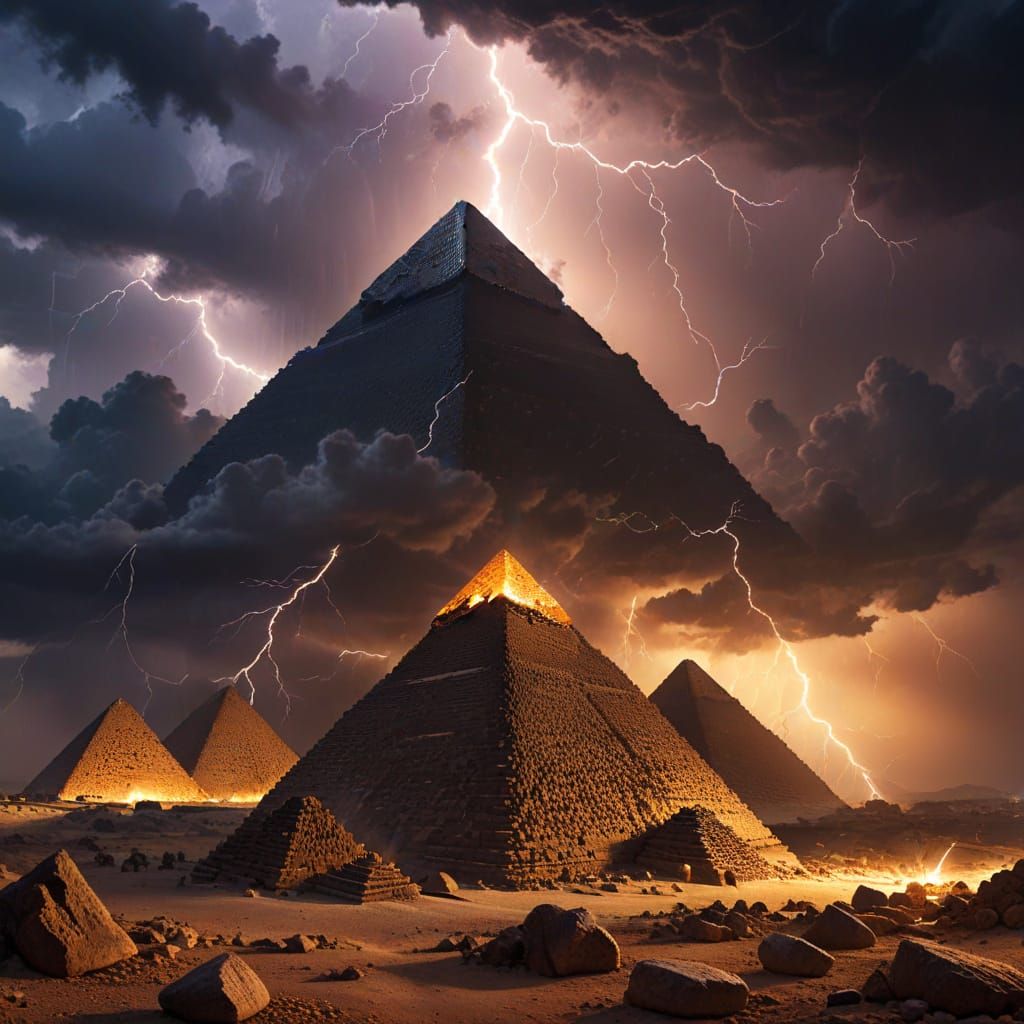 Dramatic Lightning Strikes Egyptian Pyramids