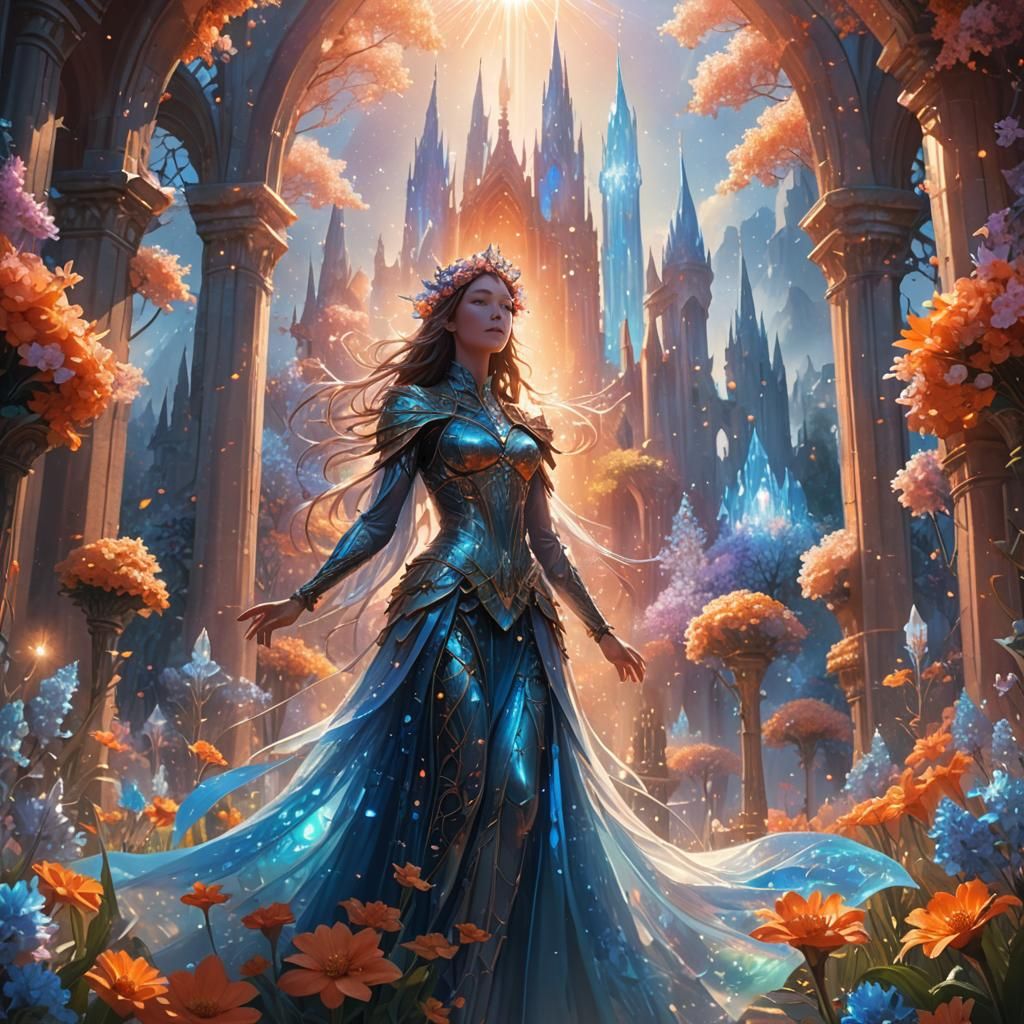Majestic Being in Iridescent Garden: Fantasy Concept Art