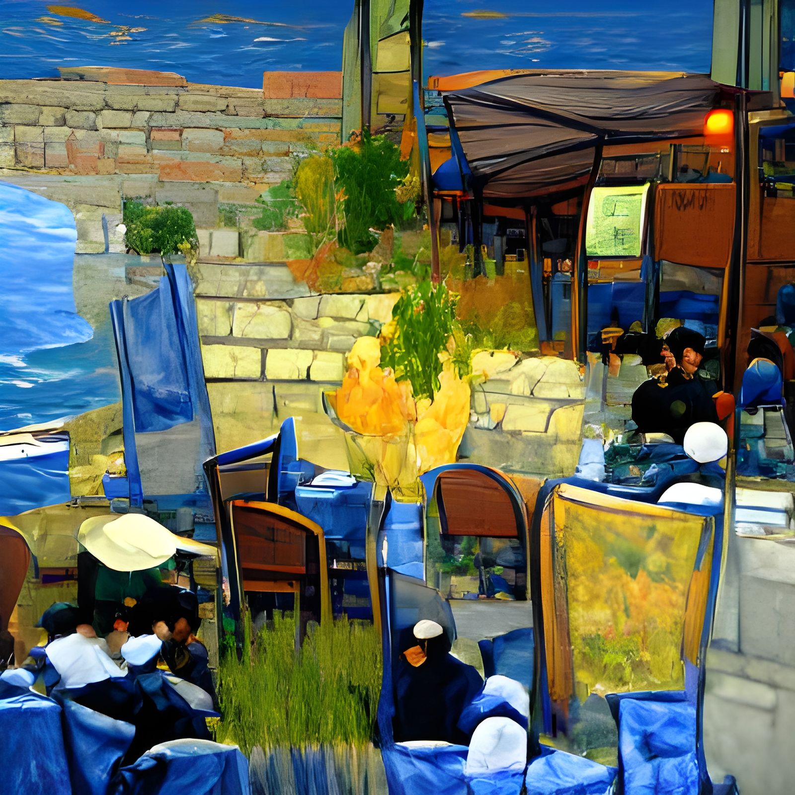 Mediterranean Cafe: Van Gogh Impasto Painting