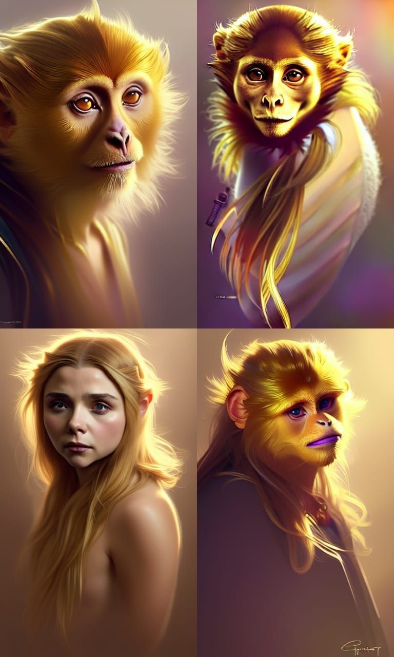 Golden Monkey Bard Portrait in Digital Art Style