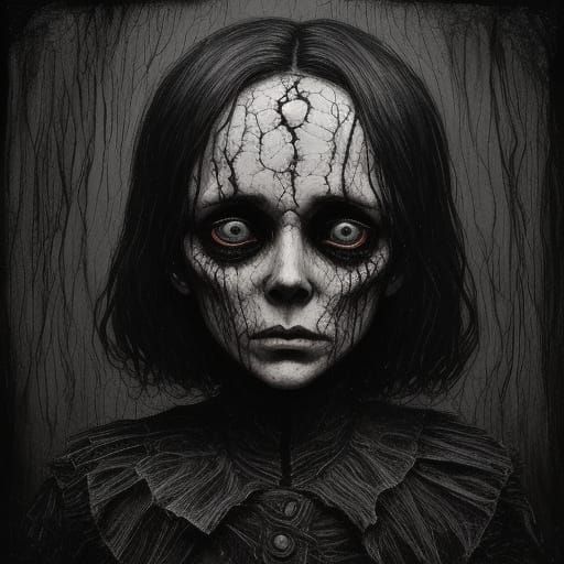 Surrealist Child's Drawing of Unsettling Doll